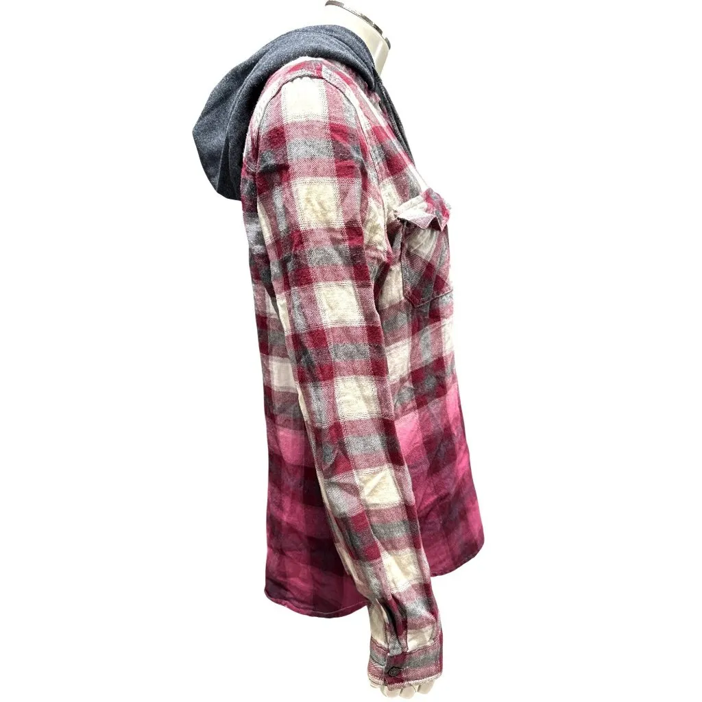 Empyre Hooded Plaid Flannel Shirt Jacket Burgundy Gray Ombre Hoodie Skate Street Red - Image 6