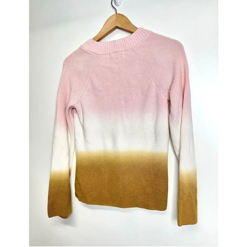Anthropologie Sweater XS Pink White Gold Ombre V Neck Long Sleeve Knit - Image 4