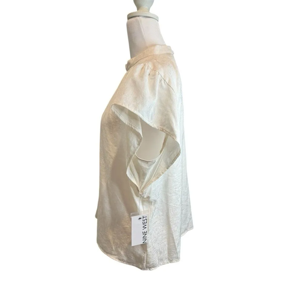 NWT Nine West Women’s Mock Nech Short Sleeve Blouse Ivory Size L Retail $29.99 - Image 2