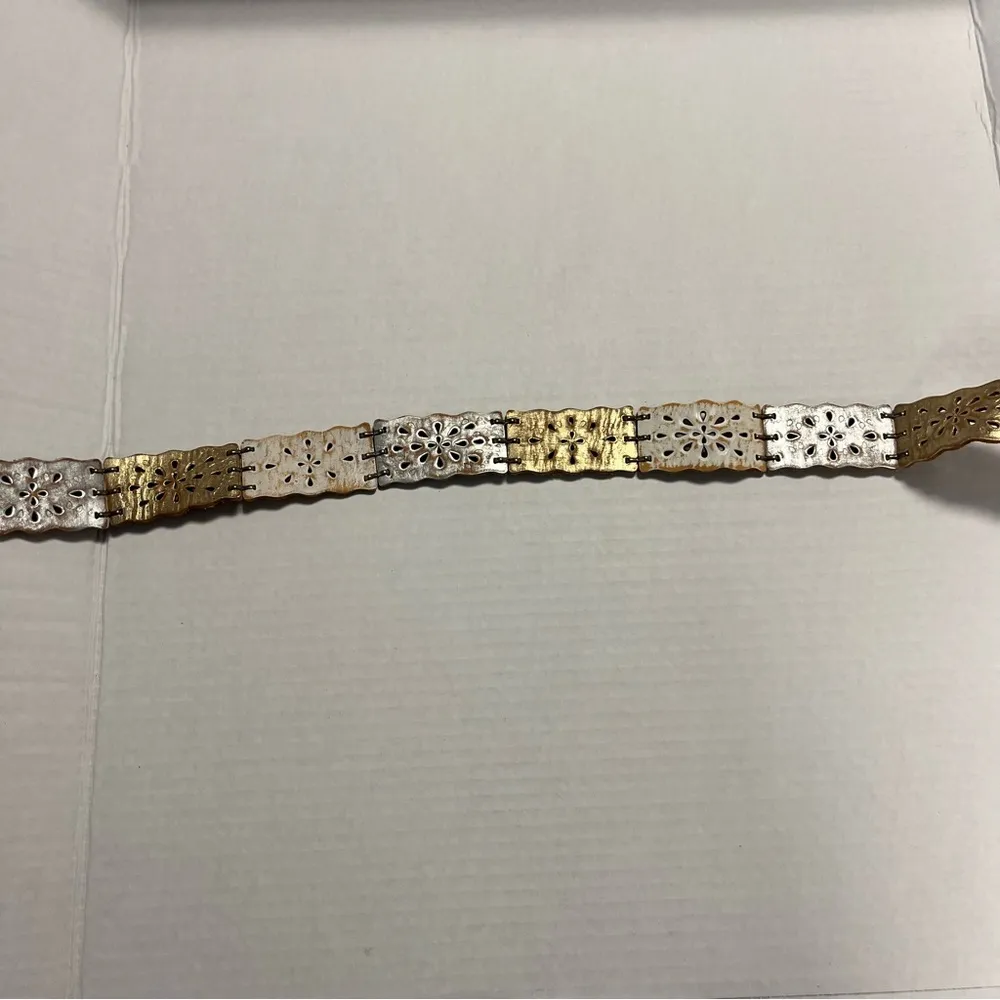 Fossil Belt Genuine Leather Gold Silver White Boho Western Sz L NWOT Unique Gift - Image 6