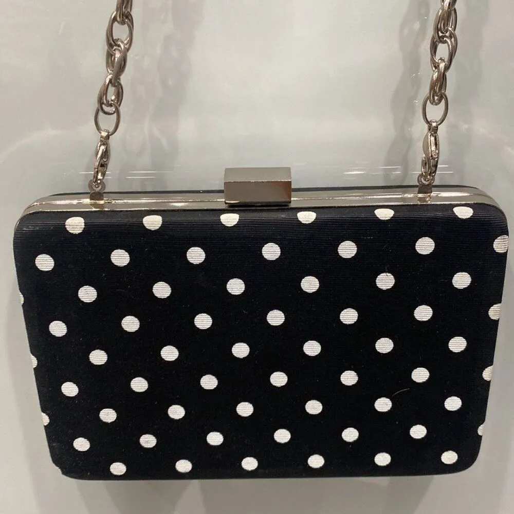 White House Black Market Black White Poka Dot Clutch Crossbody Purse Bag - Image 2