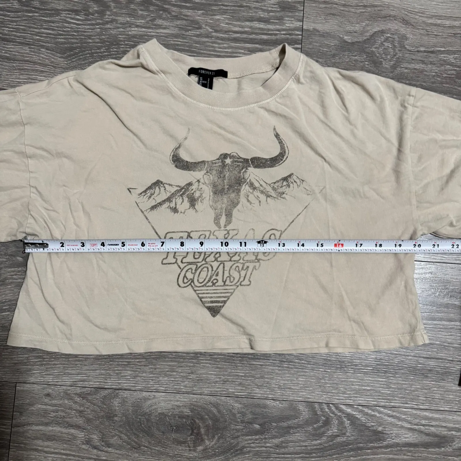 Forever 21 Texas Coast Crop Top Long Sleeve Beige Bull Skull Graphic Tee S - Image 10