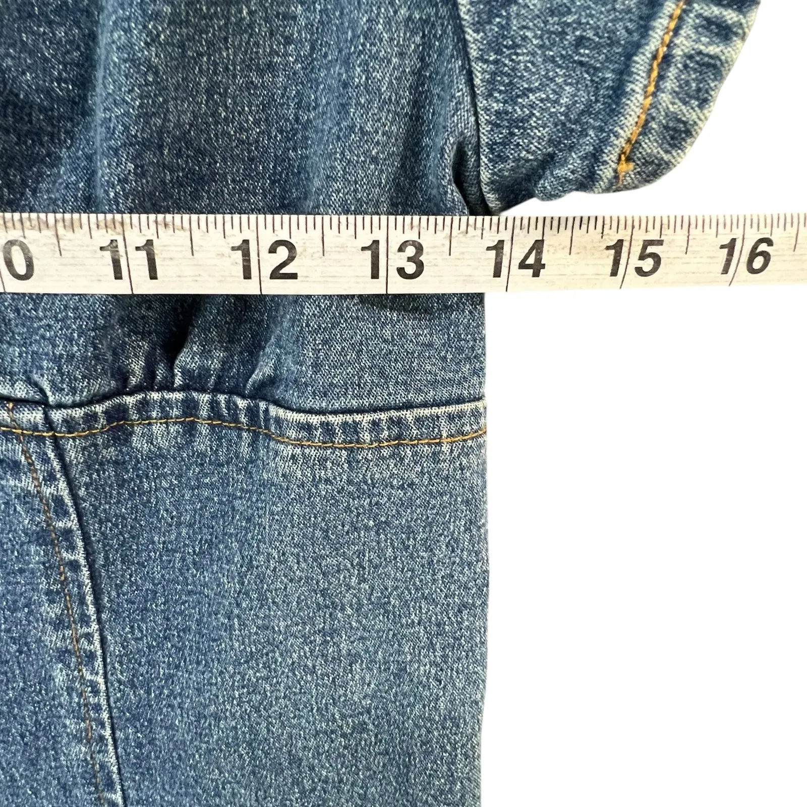 Moda International Y2K Denim Dress 6 Blue Ruffle Neck Milkmaid Stretch Retro - Image 8