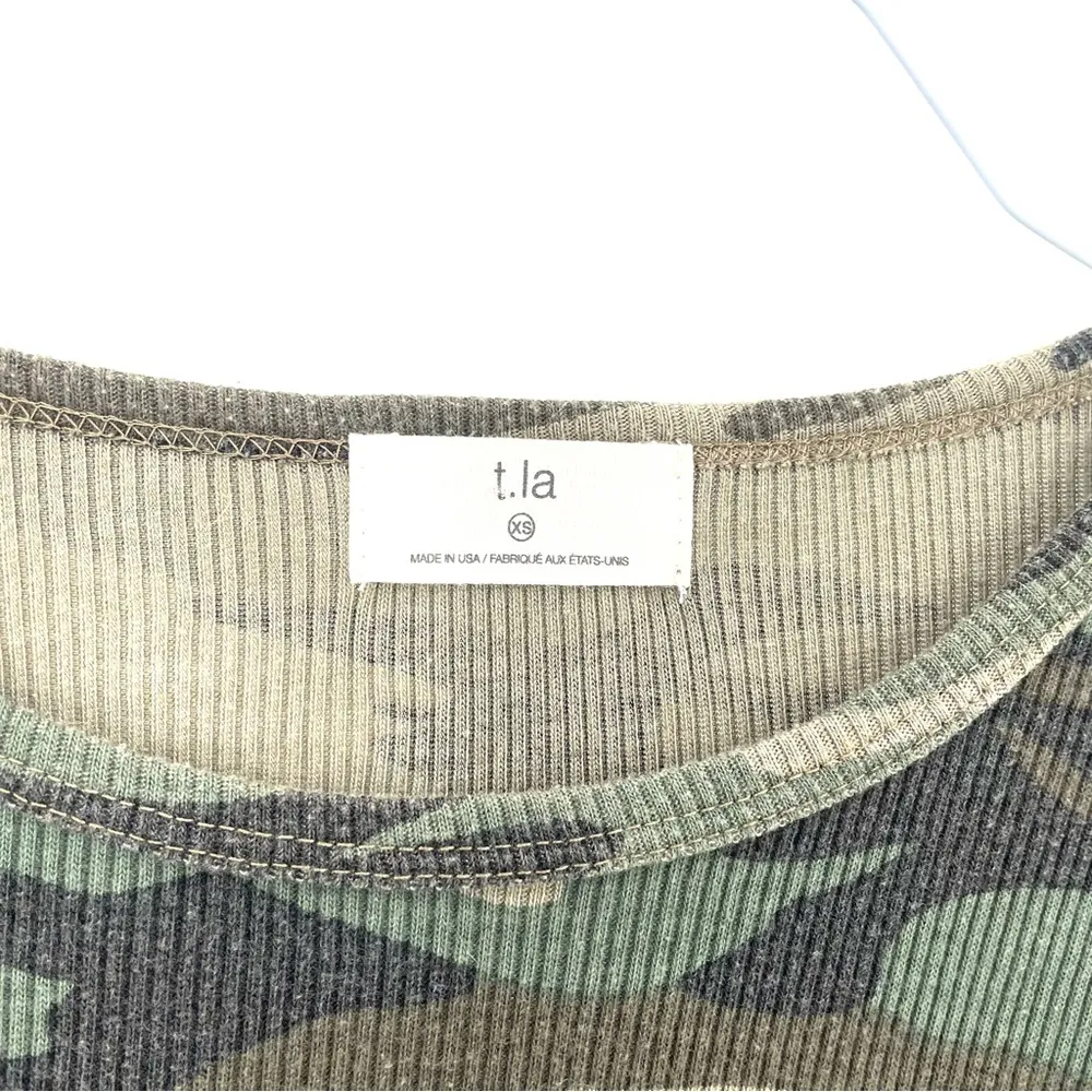 Anthropologie T.La Green Camo Long Sleeve Dolly Thermal Waffle Fitted Top - Image 5