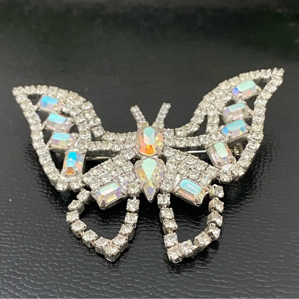 Vintage AB Crystal Rhinestones Articulated Bottom Silver - Image 4