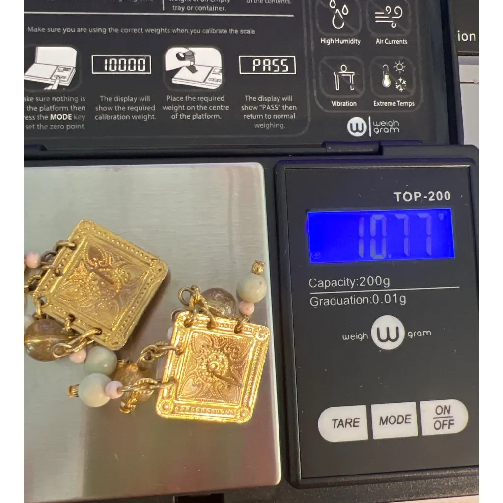 Vintage Ornate Gold Tone Earrings 3D Acrylic Bead Dangles Estate 1.5" 10.77g - Image 5