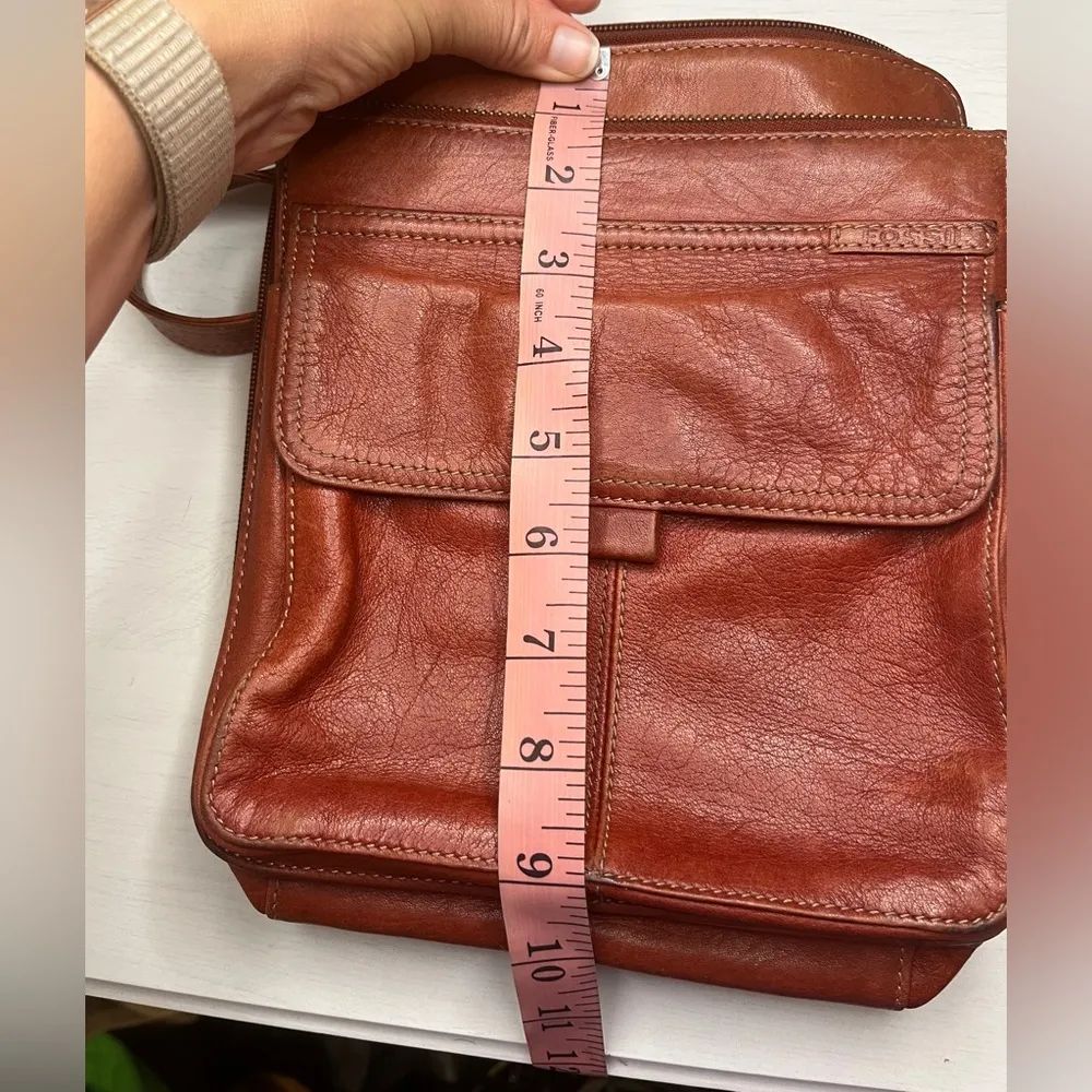 Fossil y2k Rust leather crossbody bag medium size 10x8 23.5" shoulder drop - Image 12