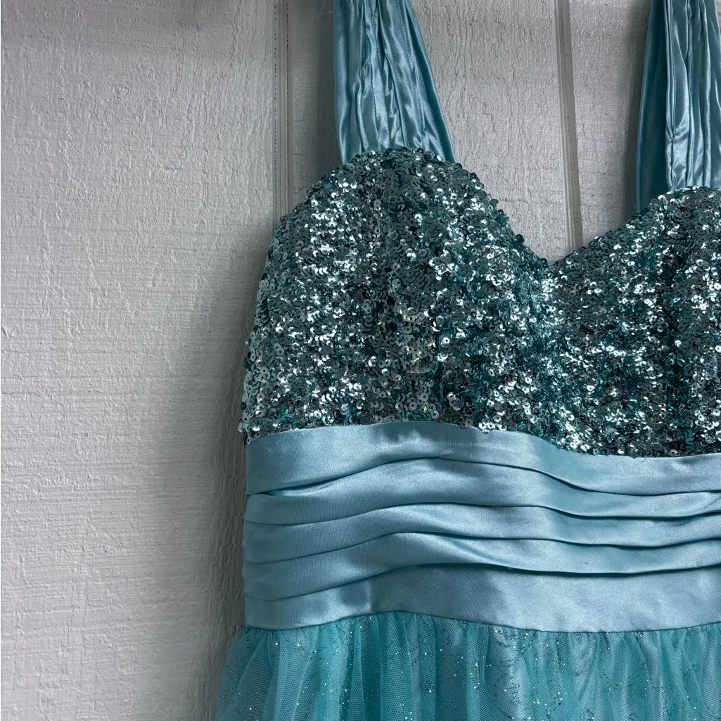 Deb Sequined Prom Dress Blue Size 14 - Image 2