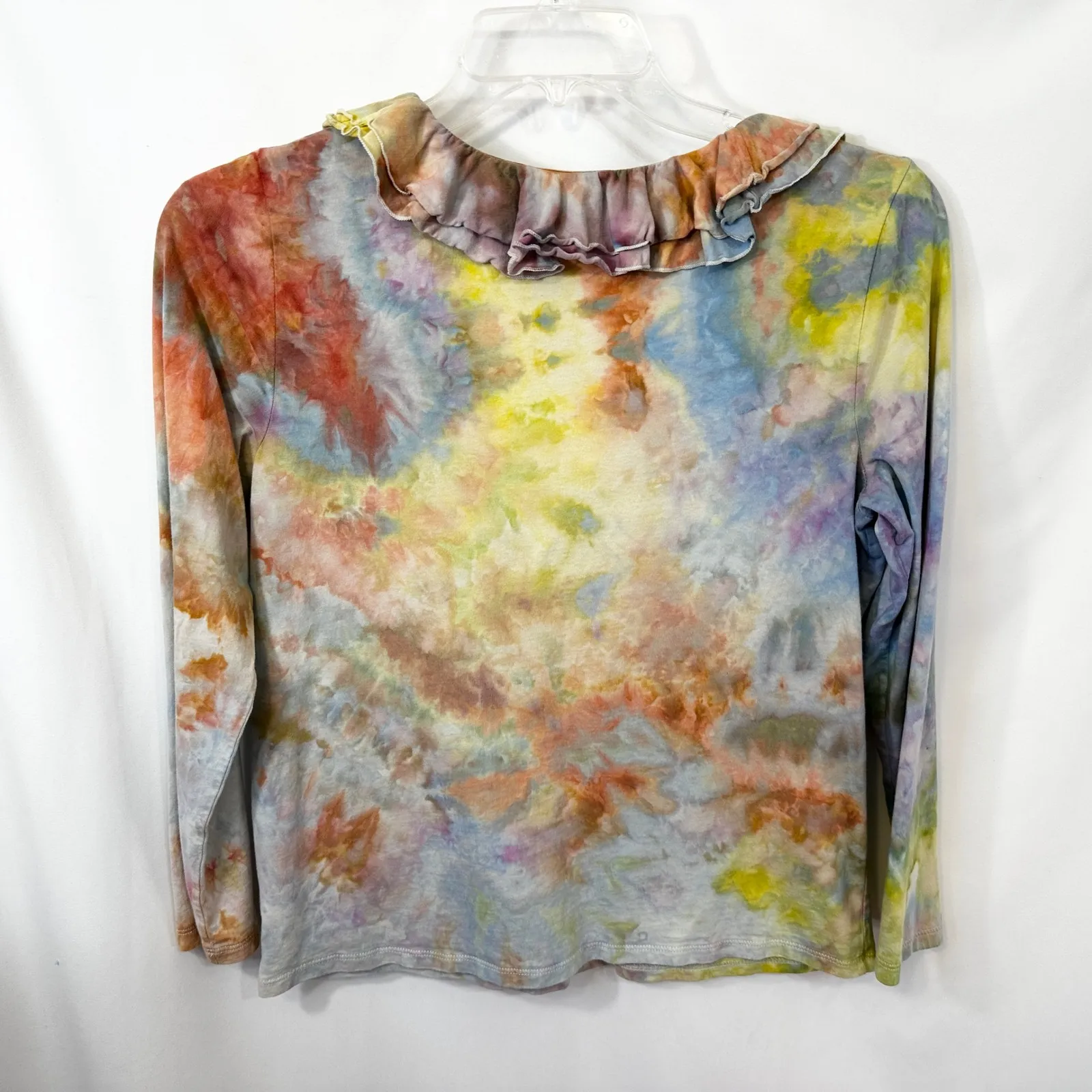 Chaps Large Top Handmade Tie Dye Ruffle V Neck Long‎ Sleeve Boho Festival 1747 - Image 3