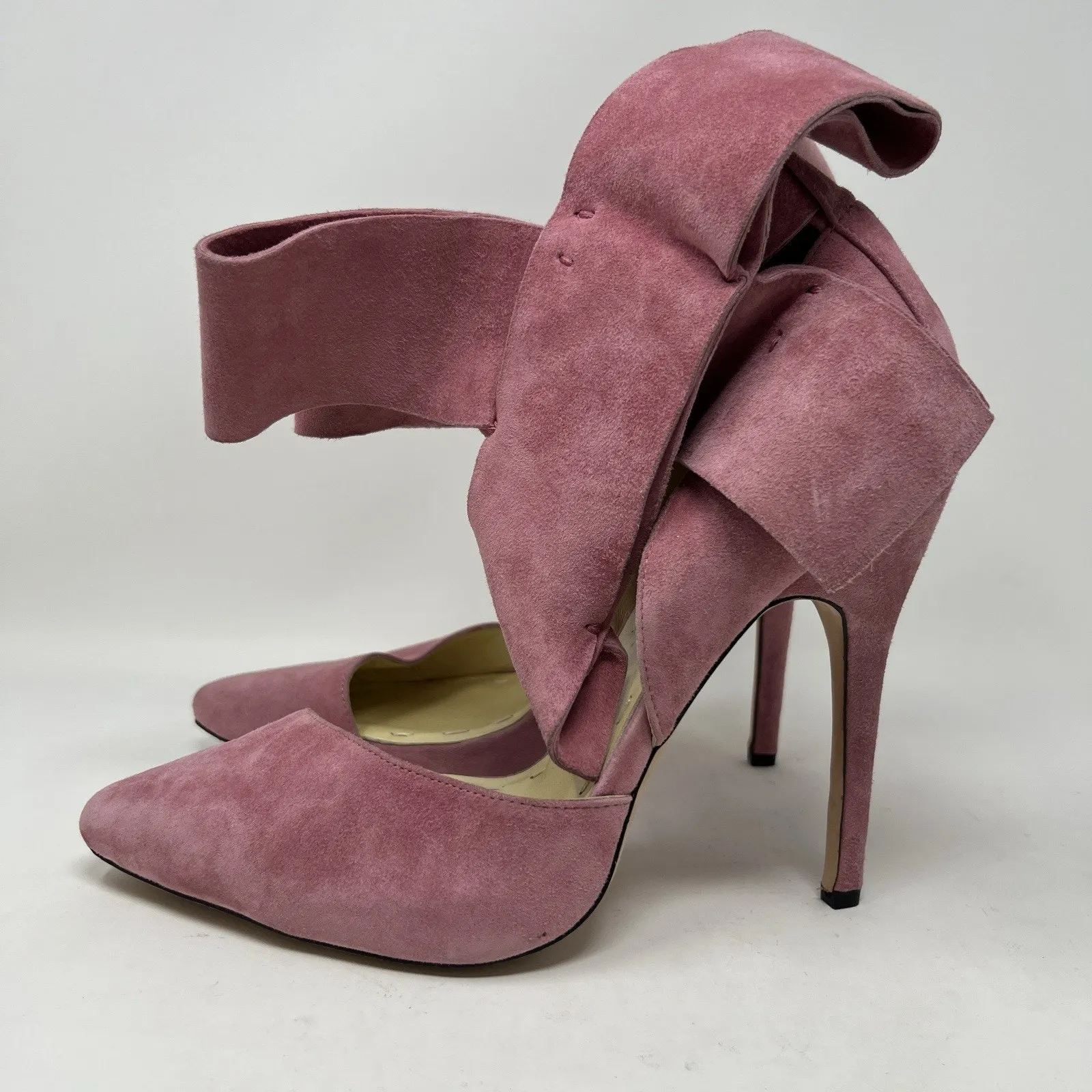 Aminah Abdul Jillil Pink Suede Bow Pumps Stiletto Heels‎ Pointed Toe Size 11 - Image 4