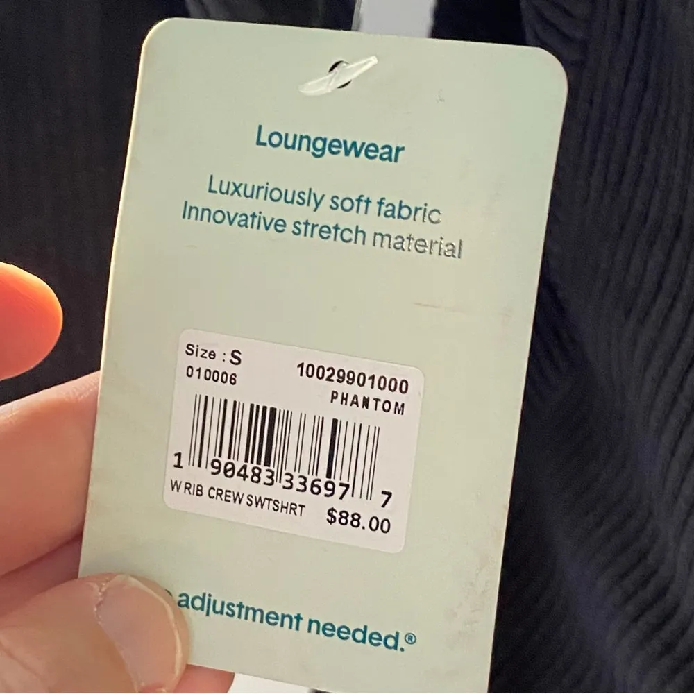 Tommy John Zen Ribbed long sleeve crew w/ pockets in phantom/faded black small - Image 5