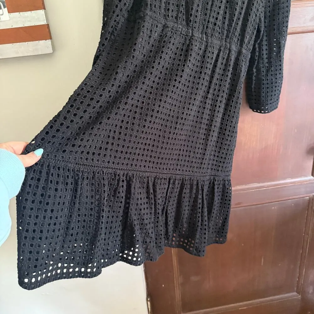 POINT SUR | J. Crew Black Cotton all over eyelet High Neck Tiered dress Size 12 - Image 5
