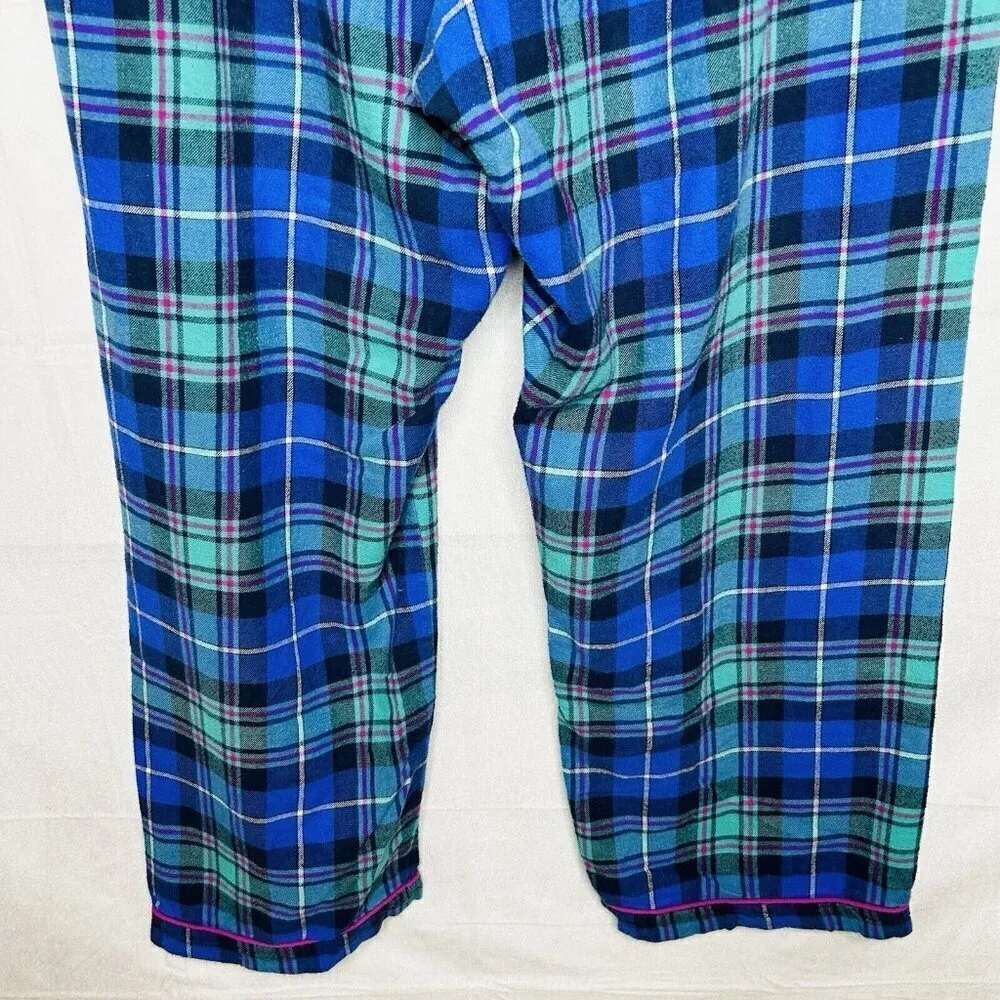 Lands' End Women's Sz XL (18) Cotton Flannel Pajama Pants Blue Plaid Drawstring - Image 6
