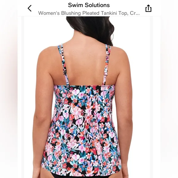 Swim Solutions NEW‎ $78 Women's Blushing Pleated Tankini Swim Top 14 M L Black - Image 3