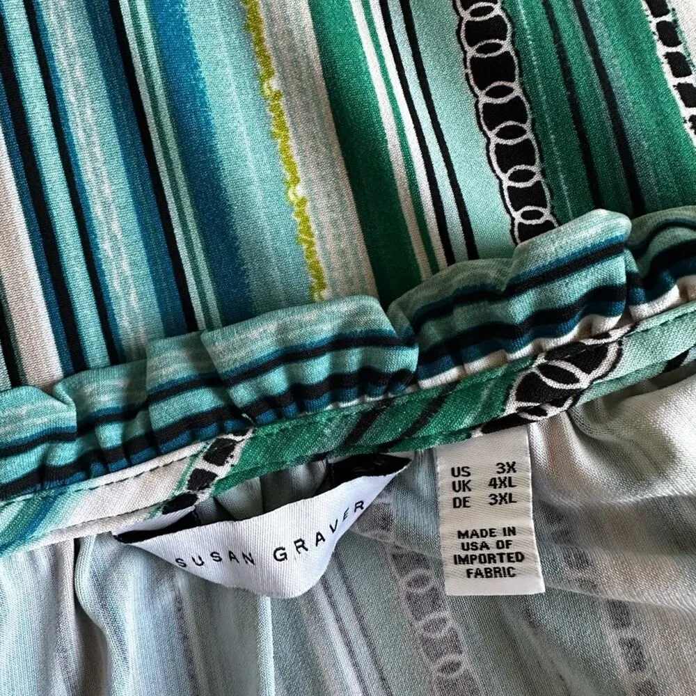 Susan Graver Liquid Knit Green Boho Stripe Print Resortwear Long Sleeve Size 3X - Image 7