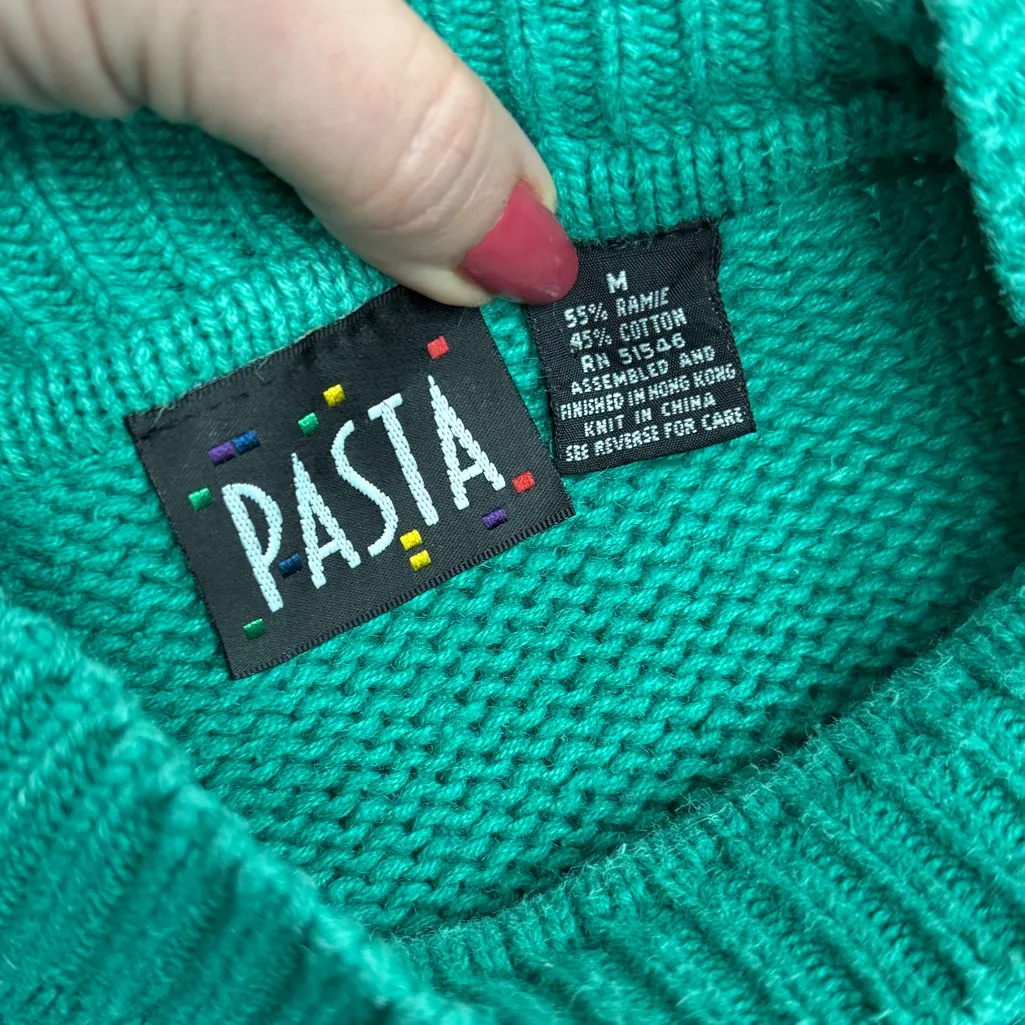 Vintage Green Southwestern Graphic Mock Neck Sweater Size Medium, Retro Aztec - Image 2