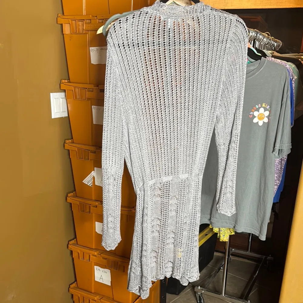 Coldwater Creek Linen Rayon Blend Open Knit Gray Cardigan Size Medium - Image 9