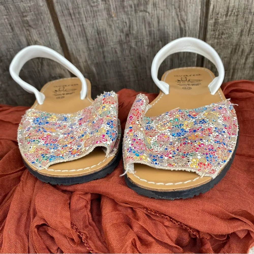 Avarca Mosaic Floral Spanish Leather Flat Sandals Size 9 Pink - Image 8