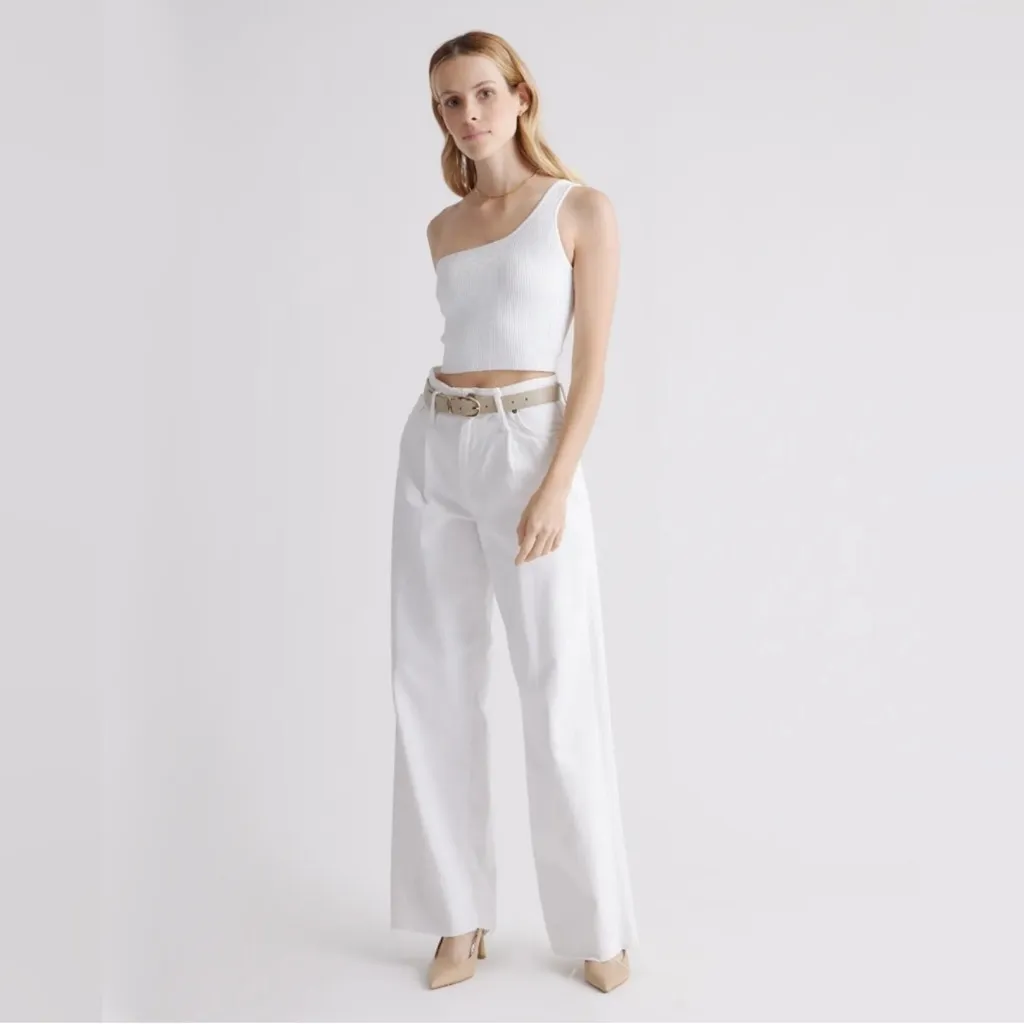 NWT Quince Women's Cropped One Shoulder Ribbed Sweater Knit Tank in White sz XS - Image 4