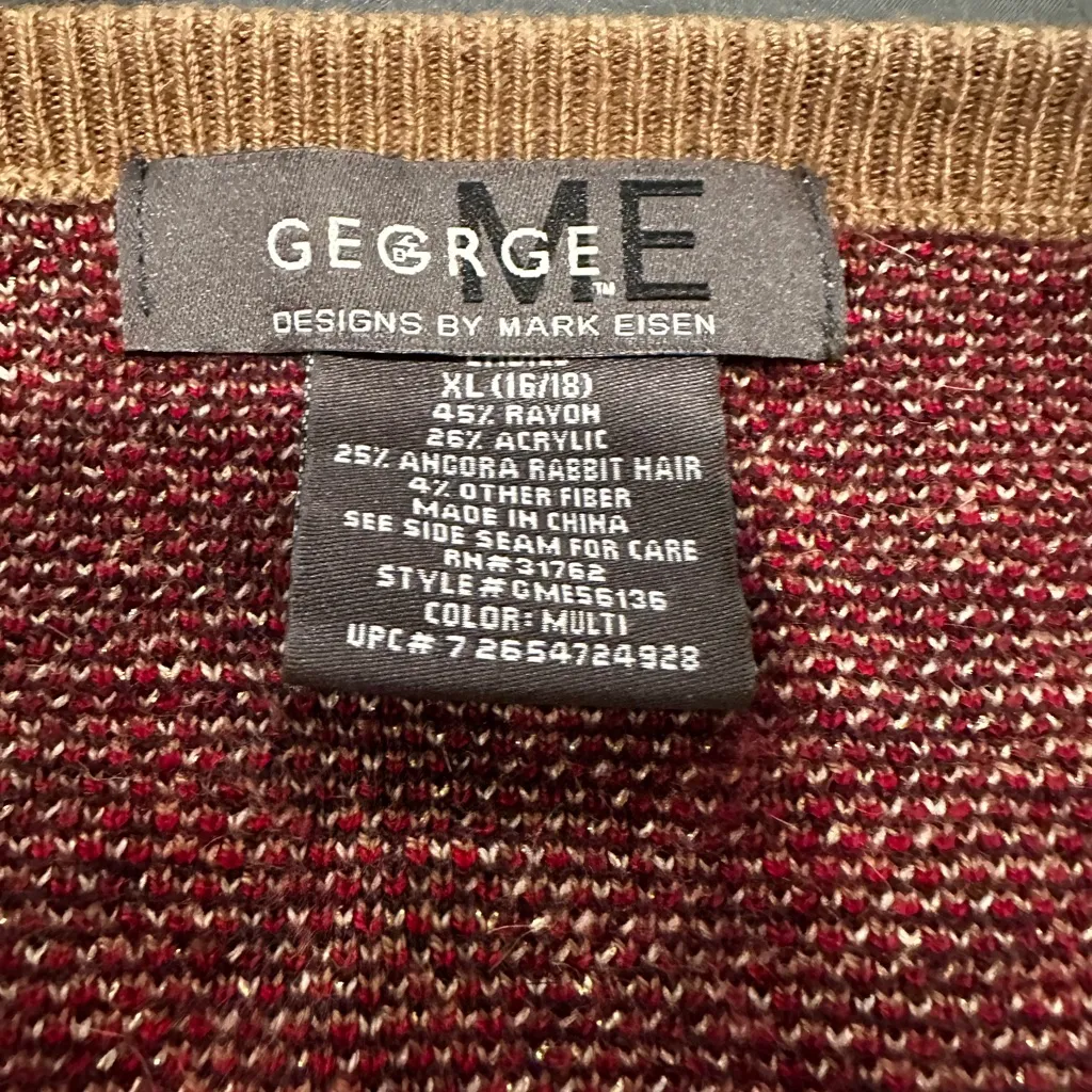 George Sz:XL Tan Red gold Shimmer Abstract Paisley Full Button Winter Cardigan. - Image 8