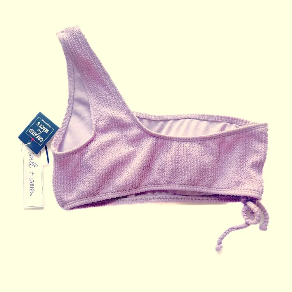 NWT Salt + Cove One Shoulder Side Shirred Bikini Top Dusty Lilac Size Small S - Image 7