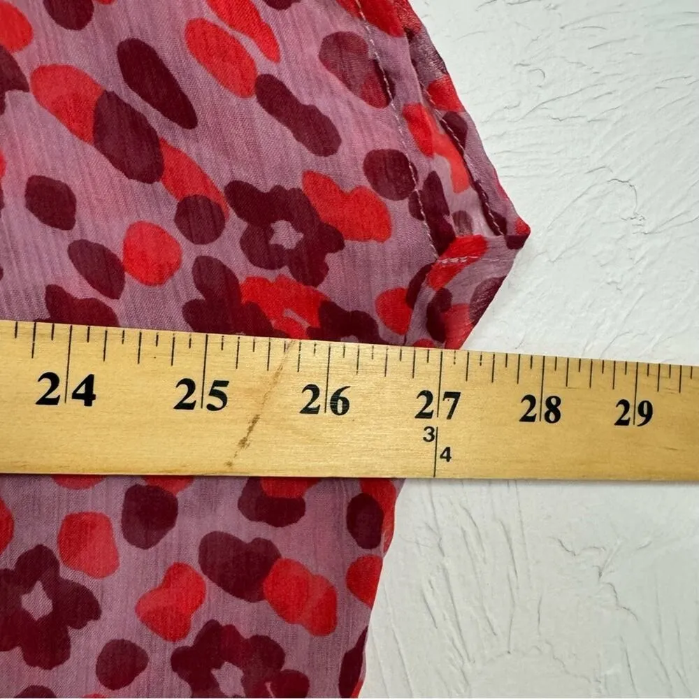 Logo Lori Goldstein Red Floral Sheer Button Down Shirt Women’s L Short Sleeve - Image 7