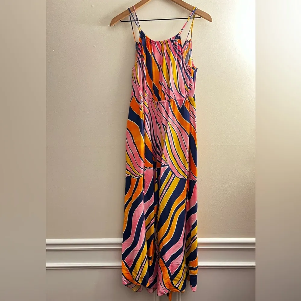 Anthropologie Maeve Finley Jumpsuit Pink Navy wavy stripe Wide Leg 6 - Image 4