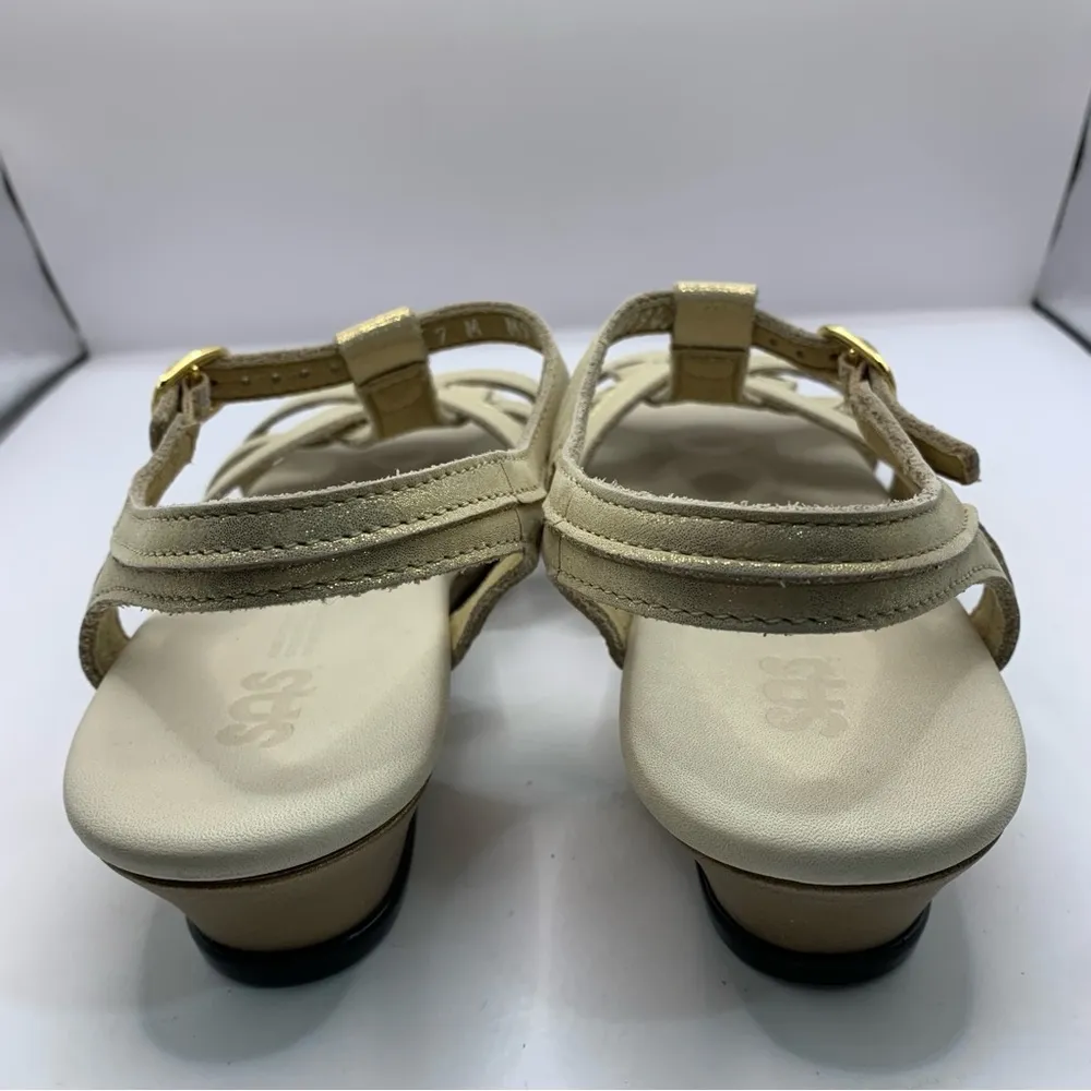 NWB Women's SAS Aurora Wedge T Strap Sandal Soft Gold Leather 7M Size 7 - Image 8