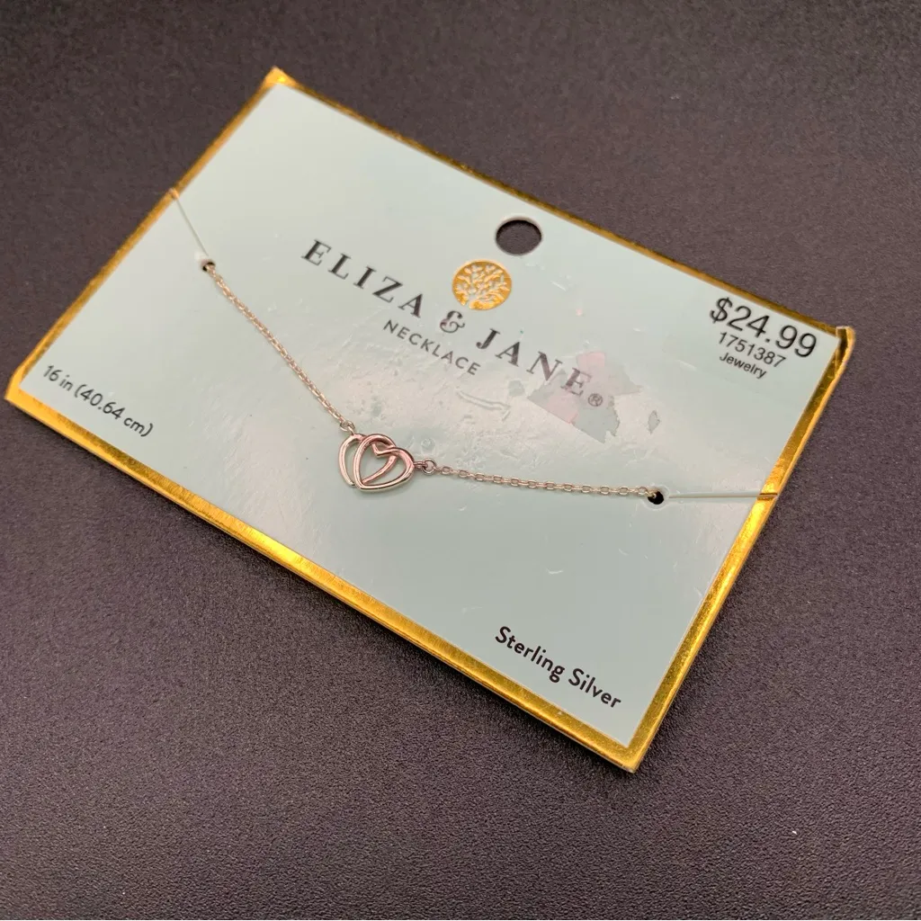 Eliza & Jane Double Intertwined Heart Necklace Sterling Silver Dainty 925 16” - Image 2