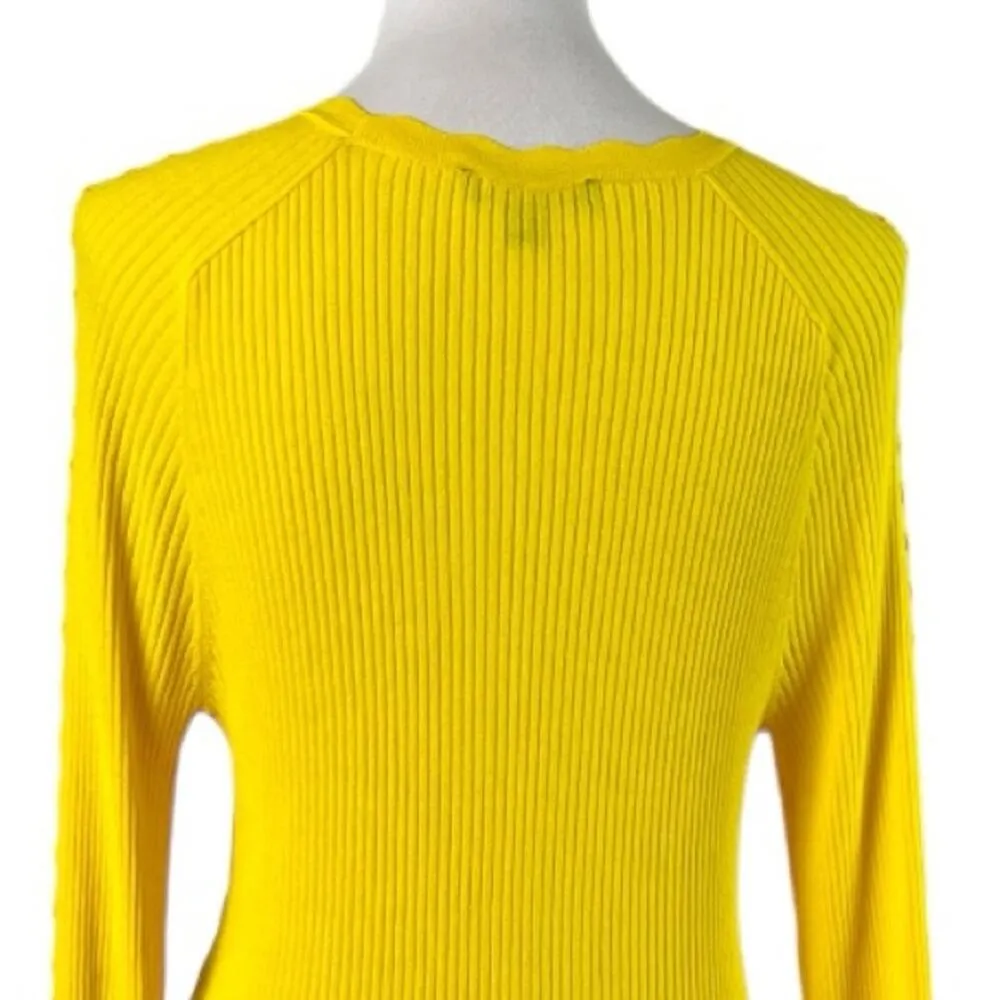 Ann Taylor Sweater Ribbed Ruffle Sleeves Fitted Bright Yellow Women Size Large - Image 9