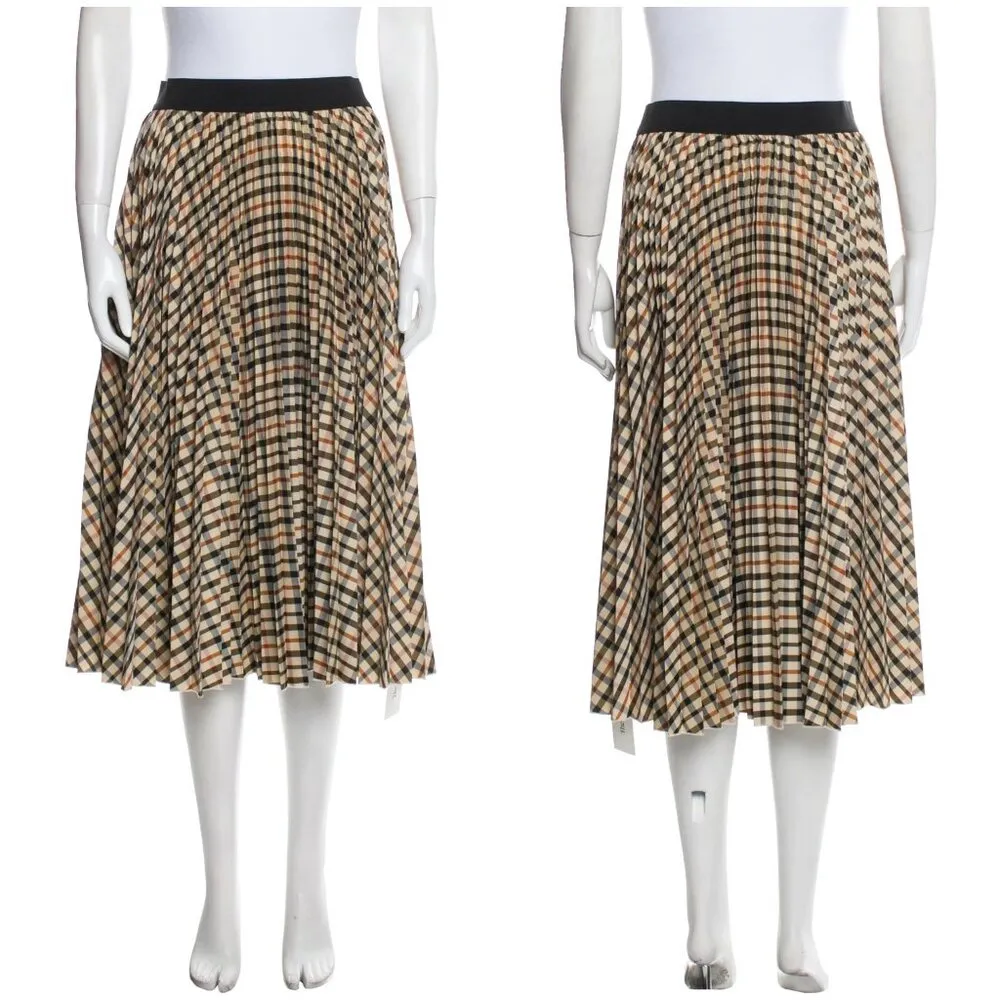 💕MAJE💕 Johnny Check Pleated Midi Skirt ~ Beige Brown Size 3 NWOT - Image 12
