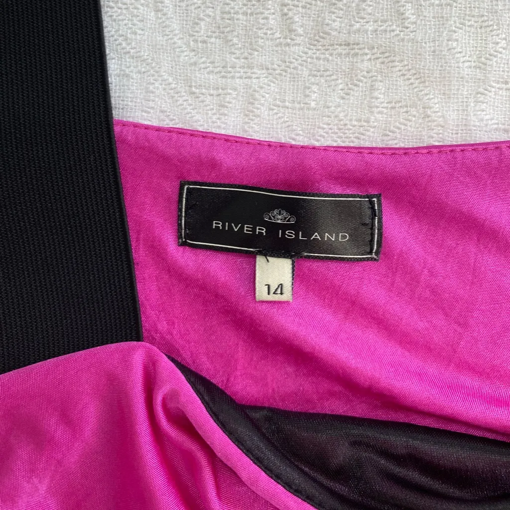 River Island Women’s Dress UK 14 US 10 Fuchsia One Shoulder Y2K Cocktail - Image 2