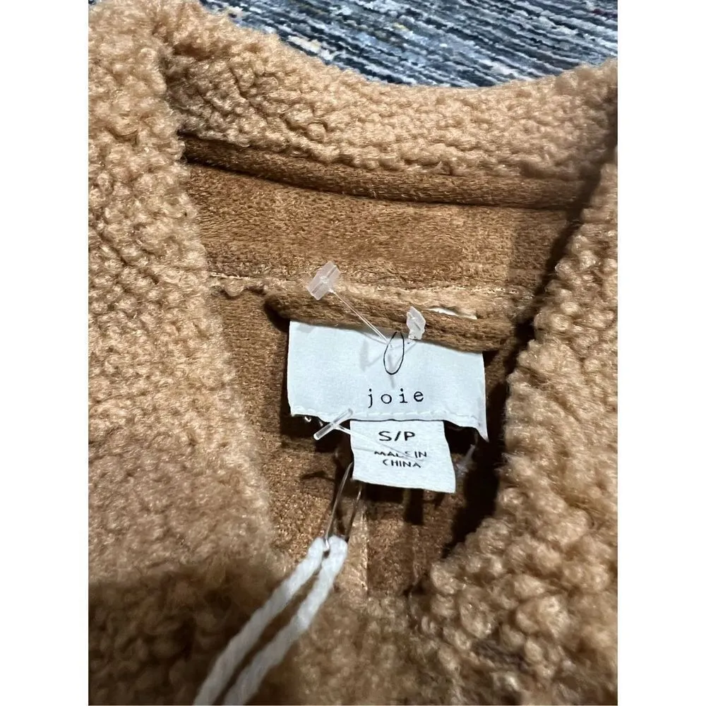 Joie NWT Sherpa Teddy Fleece Shacket Shirt Jacket Camel Brown Button size S - Image 5
