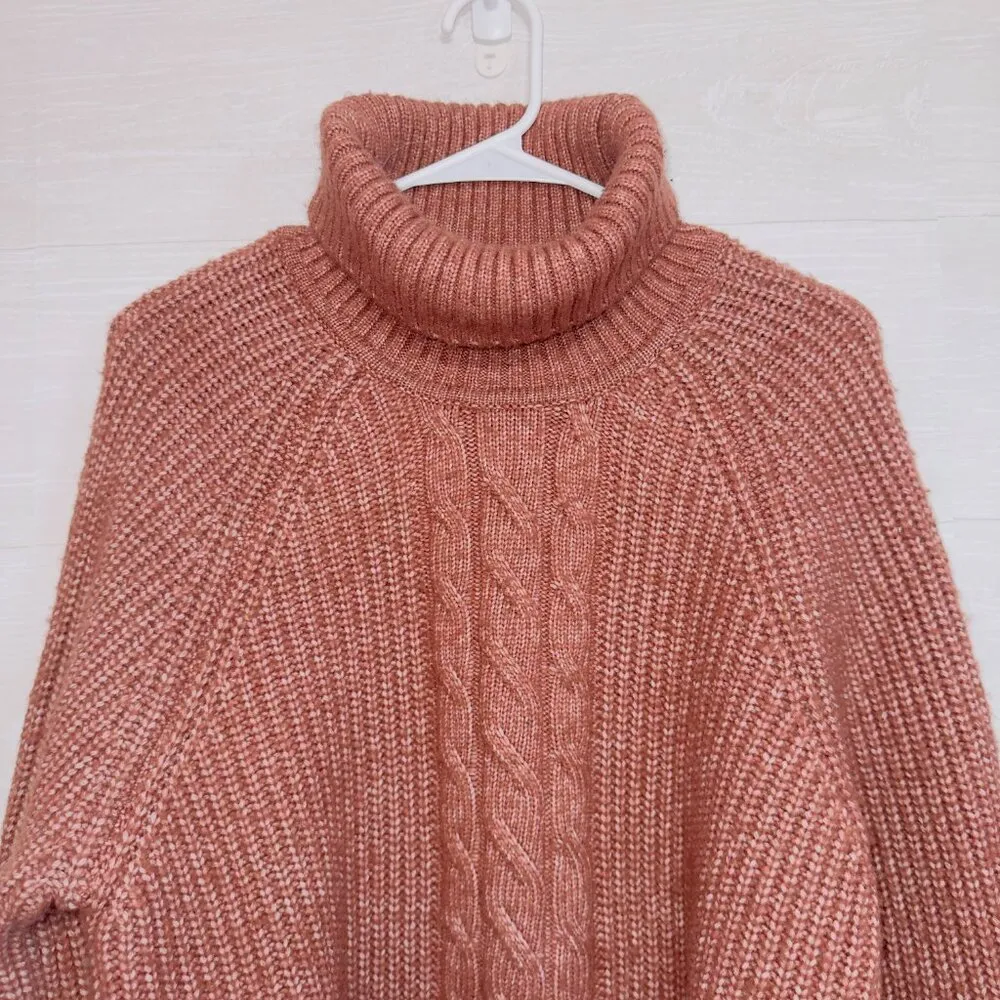 1. State Women's Red Chunky Knit Long Sleeve Pullover Turtleneck Sweater - Image 4