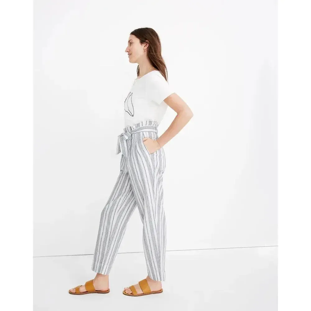 MADEWELL Linen-Cotton Paperbag Pants in Dark Baltic Stripe Size 4 Beachy Summer - Image 2