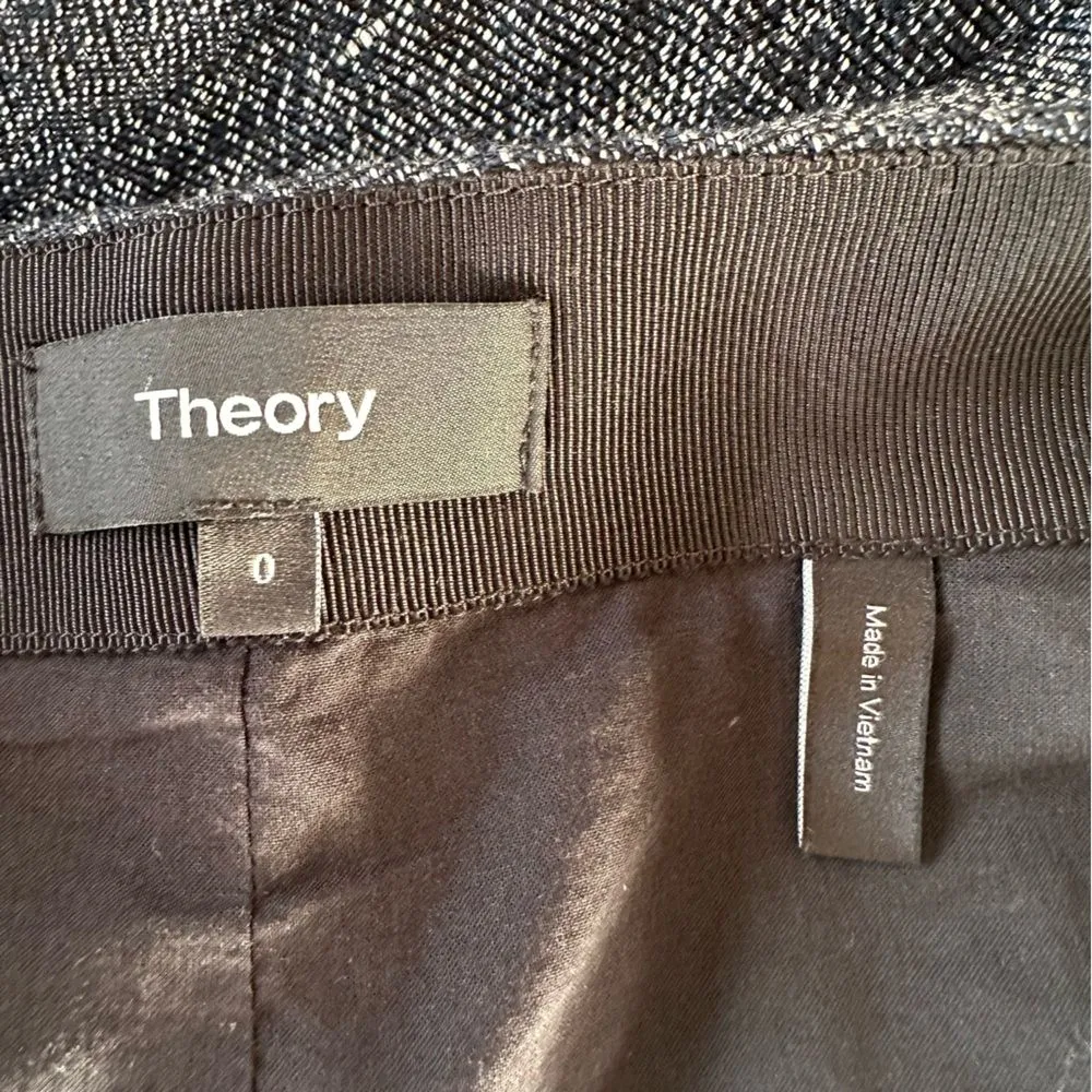 Theory Tweed Mini Skirt Lined Linen Blend Gray Women’s Size 0 Dark Academia - Image 5