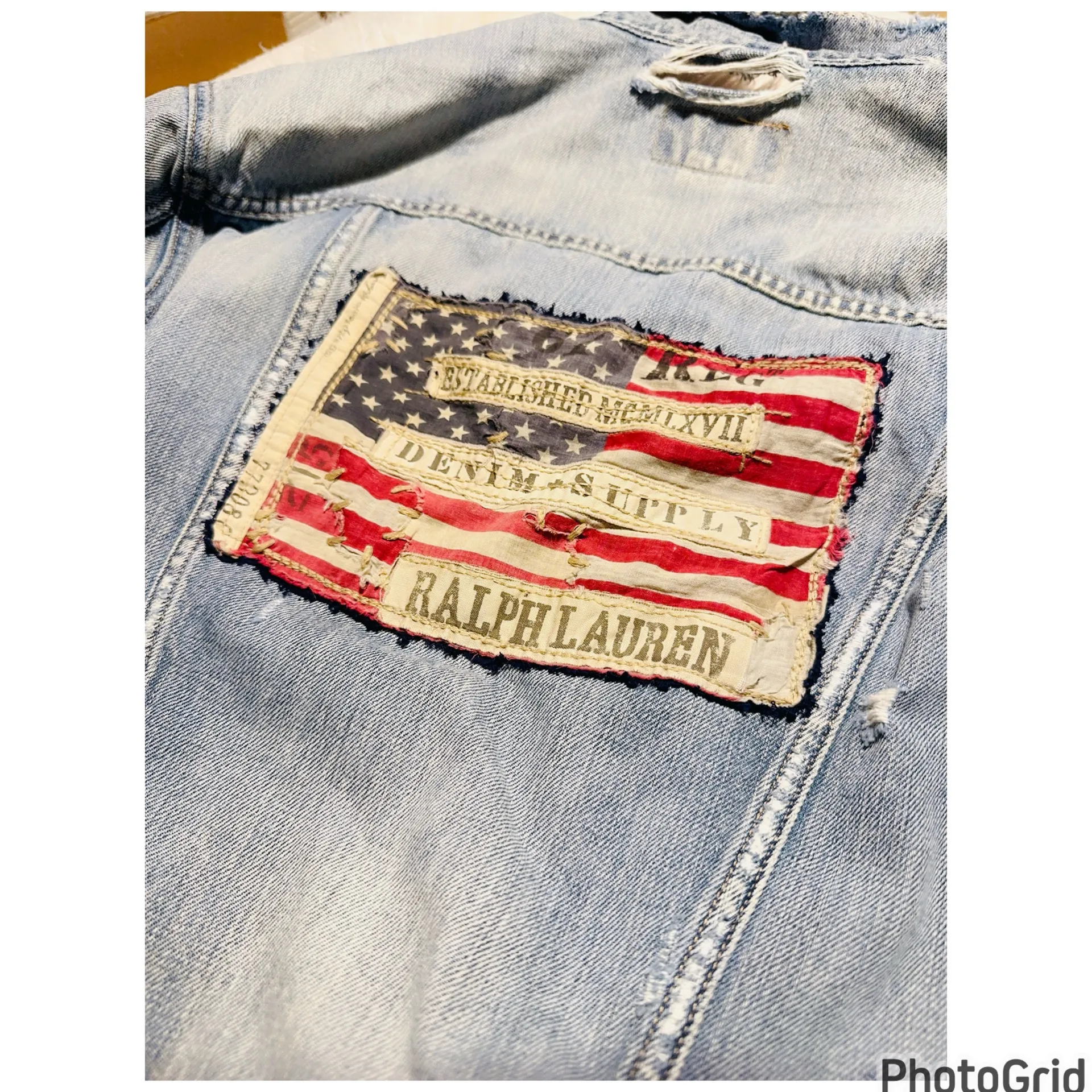 RL Denim and Supply Distressed Flag Jacket. Rare! - Image 11
