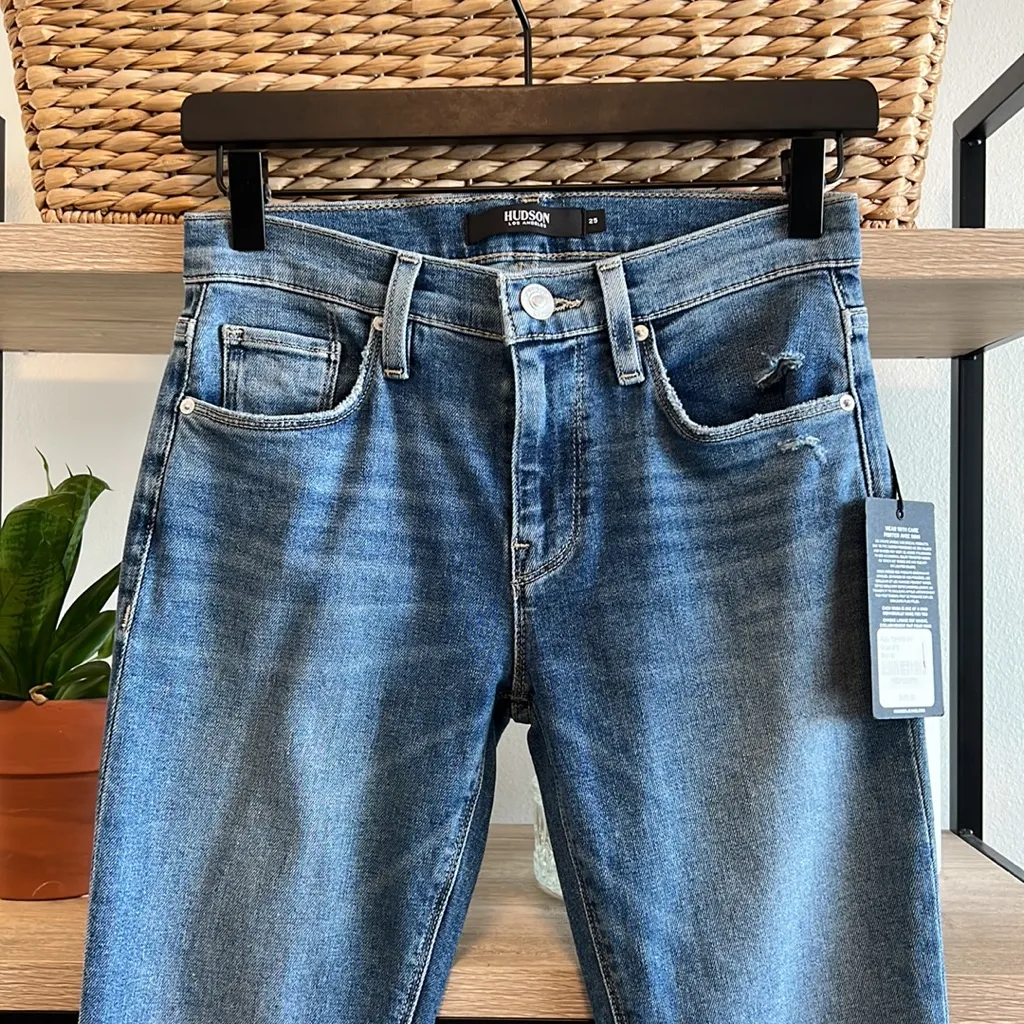 Hudson Nico Mid-Rise Distressed Super Skinny Ankle Jeans, 25 - Image 2