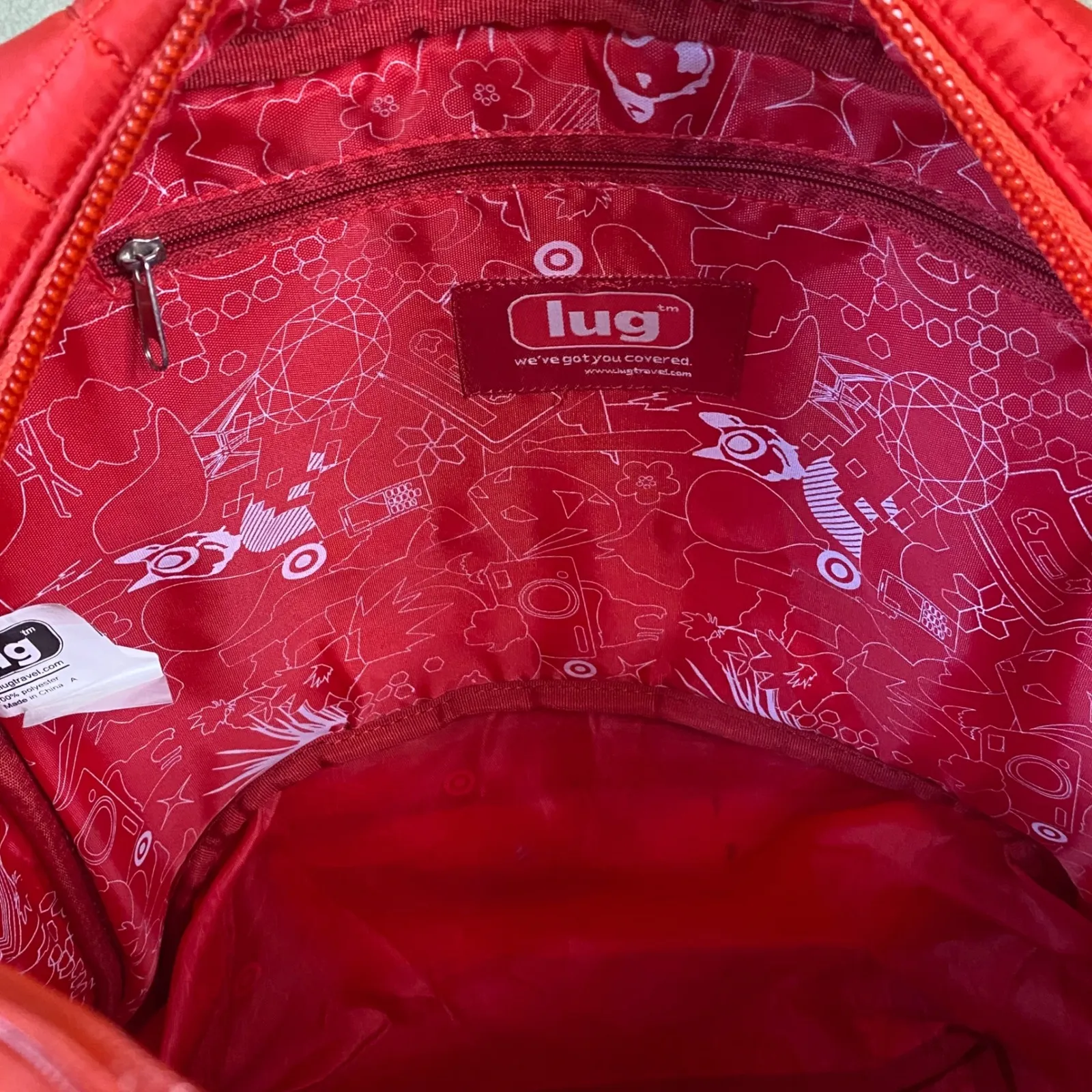 RARE Lug Target Puddle Jumper Tote Bag Red Quilted Nylon w/ Multiple Pockets GUC - Image 9