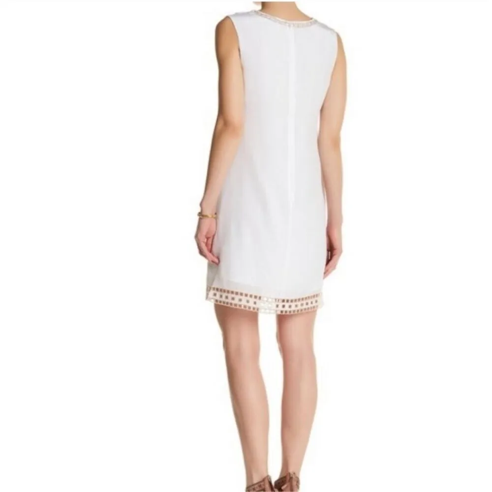 Ella Moss Ivory White 100% Silk Embroidered Sleeveless Shift Dress Size XS - Image 2