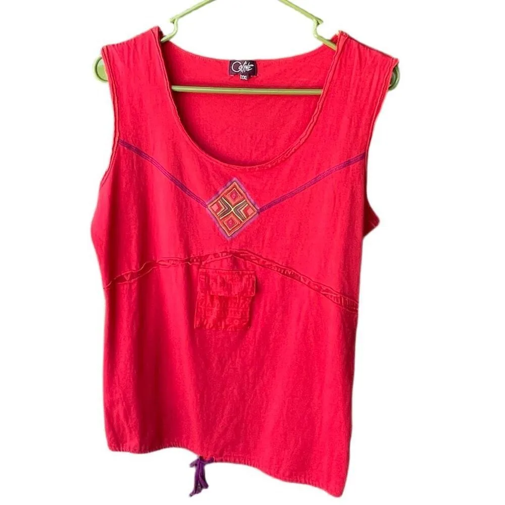 Coline size XXL ethnic boho festival cotton elastane tank top.runs small Red - Image 3