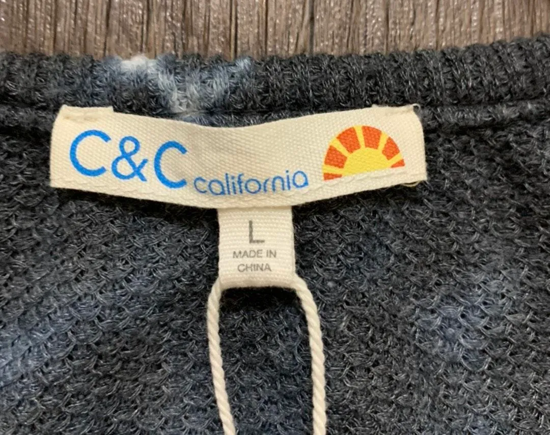 C & C California Navy Tie Dye Henley Large Top - Image 10