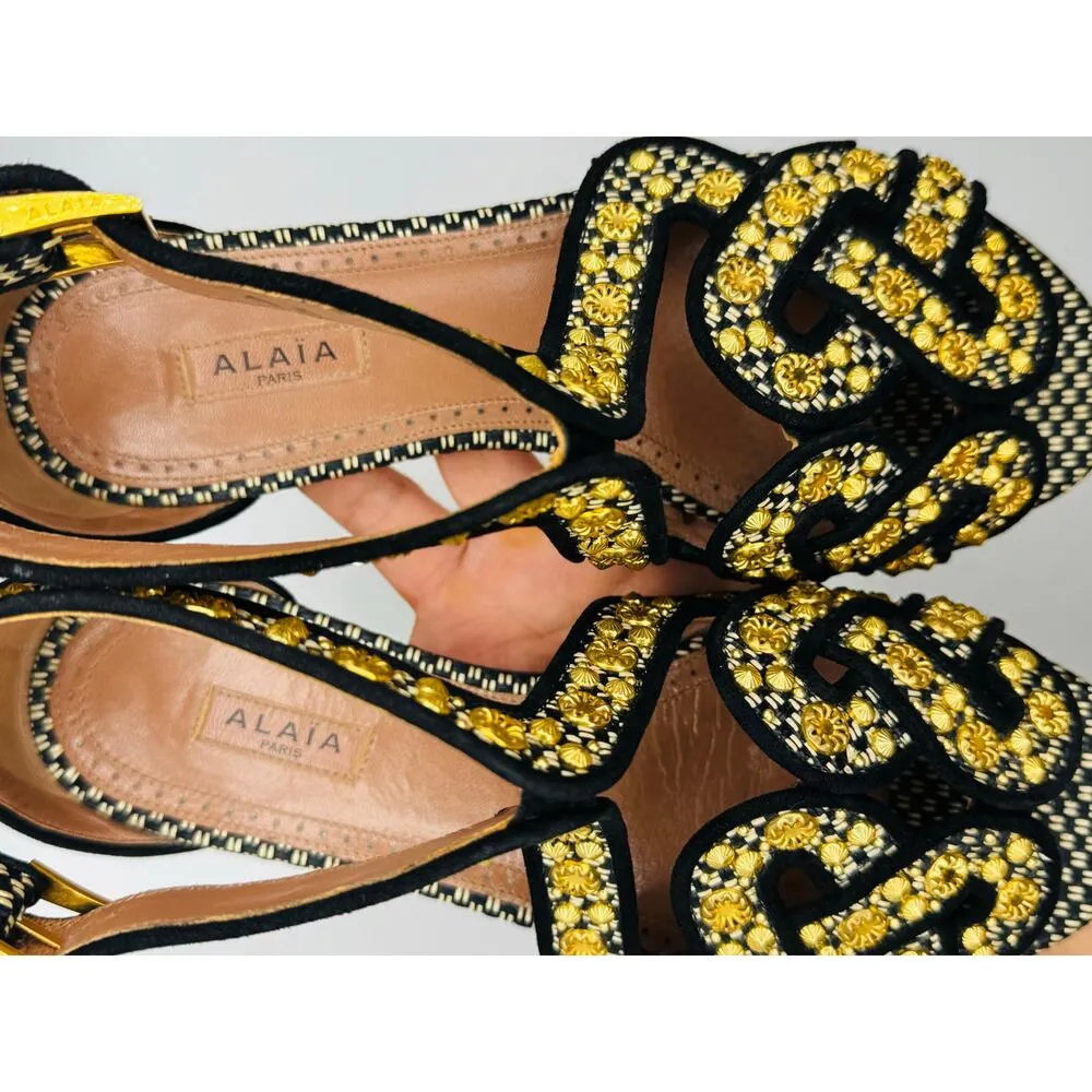 Alaïa Woven Black and Gold Embellished Sandals size EU 35 / US 5 - Image 6