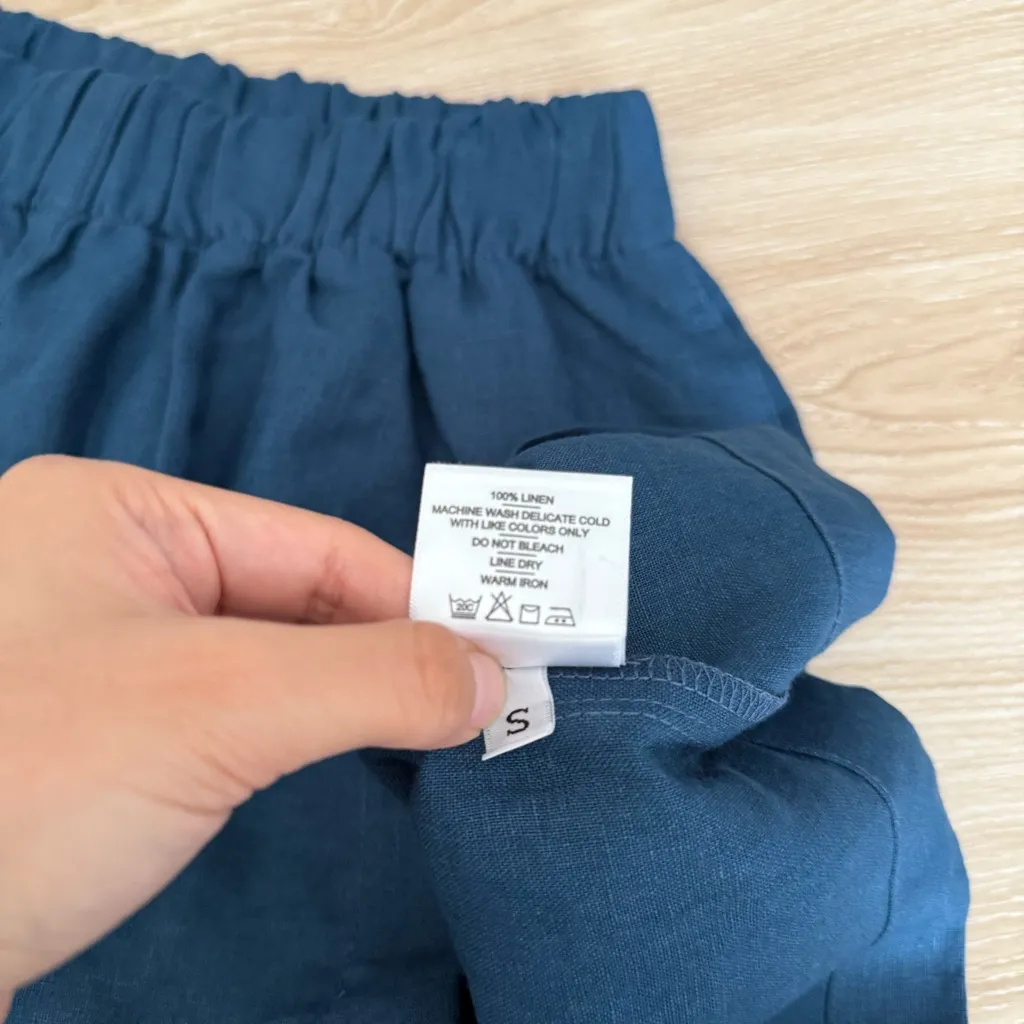 American Giant Small 100% Linen Pull On Shorts Elastic Waist Aegean Blue - Image 4