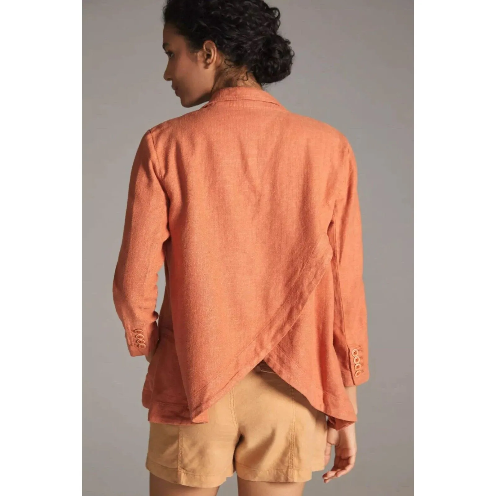 Anthropologie Vintage Washed Linen Blazer Summer Lightweight Terracotta Sz 2 - Image 2