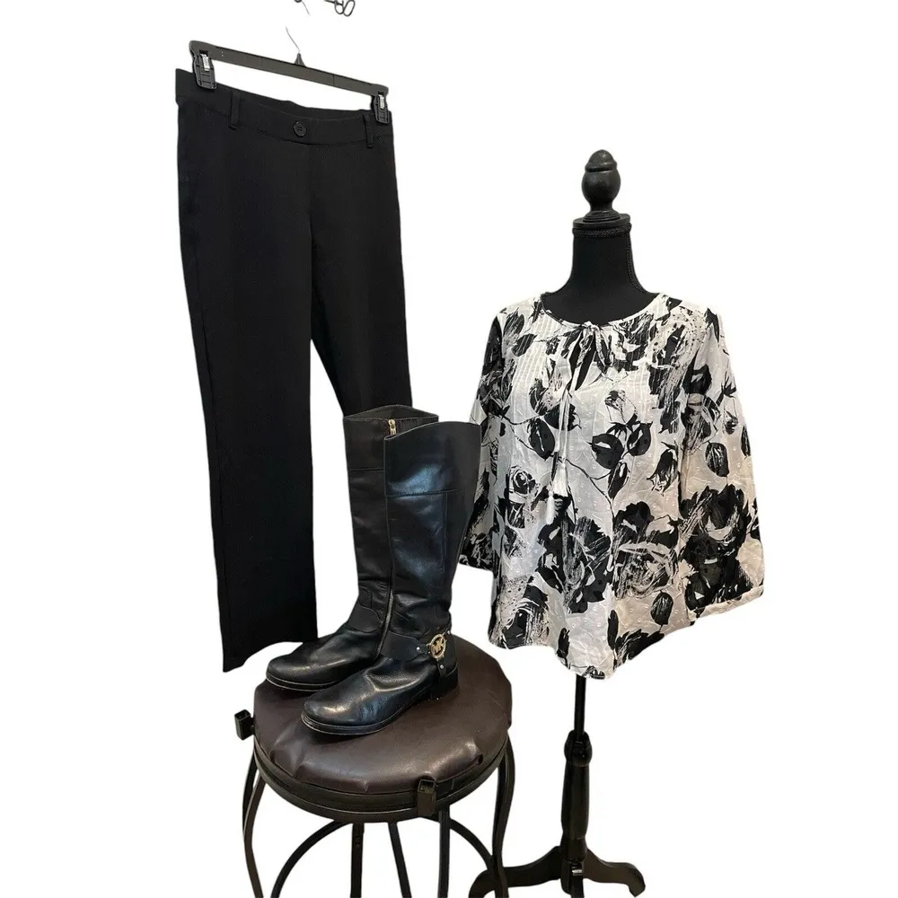 NWT Karl Lagerfeld Womens Floral Necktie Boho Blouse Top Tassels - Small - Image 9