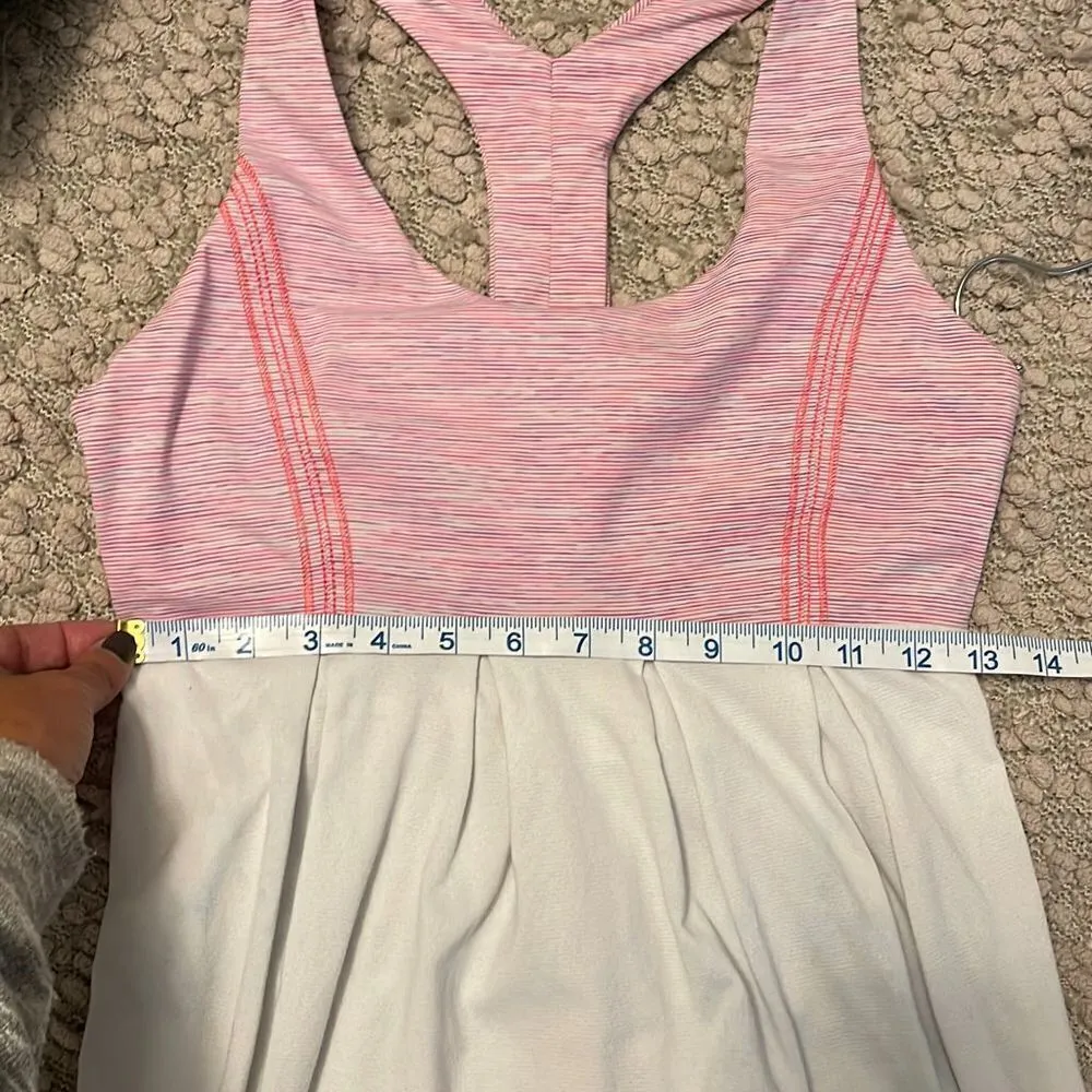 Lululemon Racer Back Tank‎ with drawstring waist. Size tag missing. Pink/White Pink - Image 6