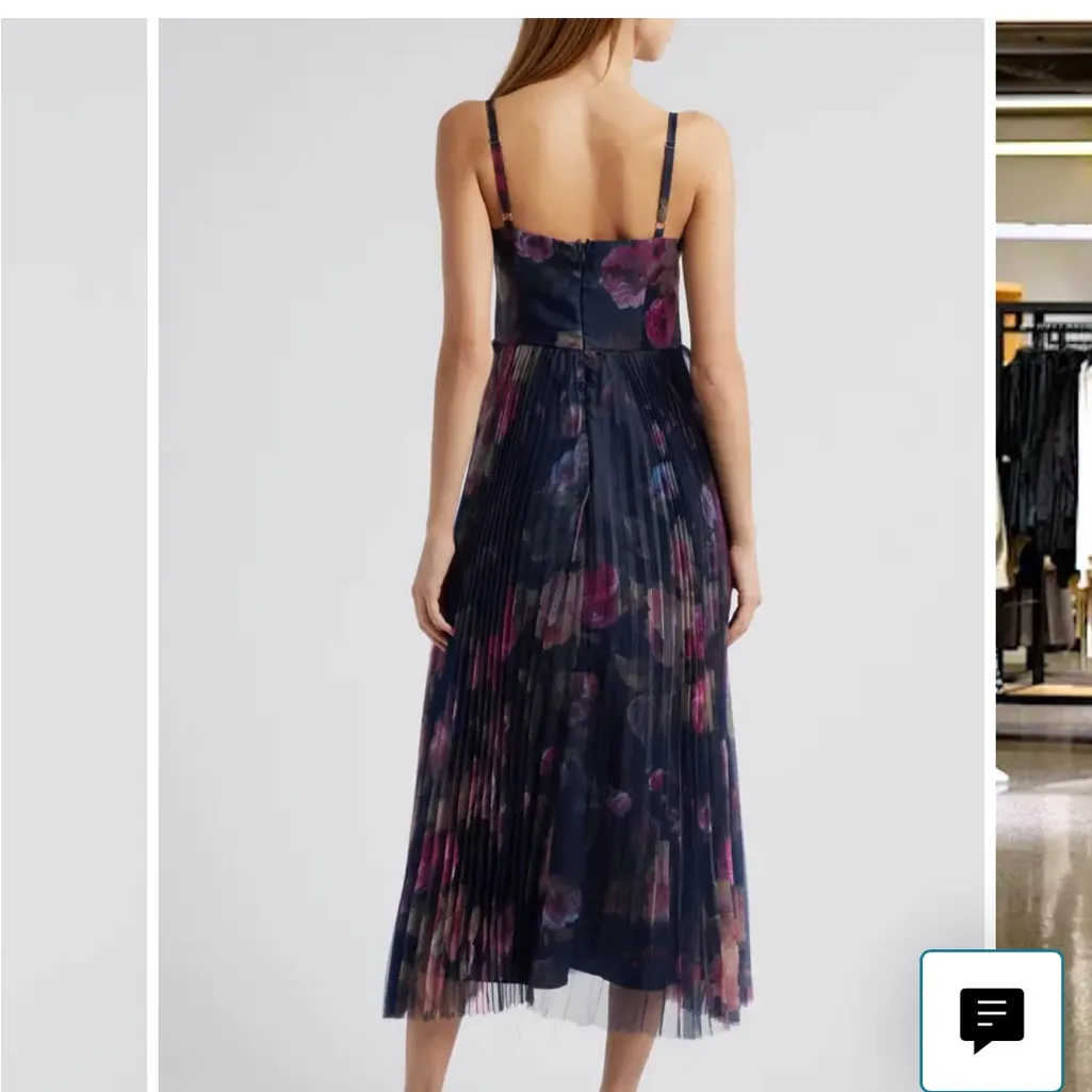 LULUS NWT Women's Blue Alluring Invite Floral Pleated Bustier Midi Dress S - Image 4