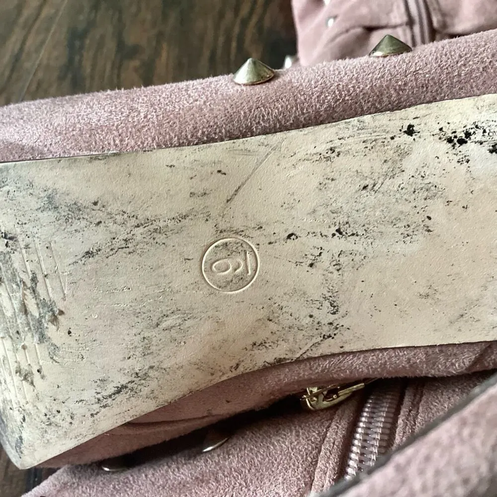 Liliana Vegan Suede Over the Knee Golden Tacks Peep Toe Boots - Image 4