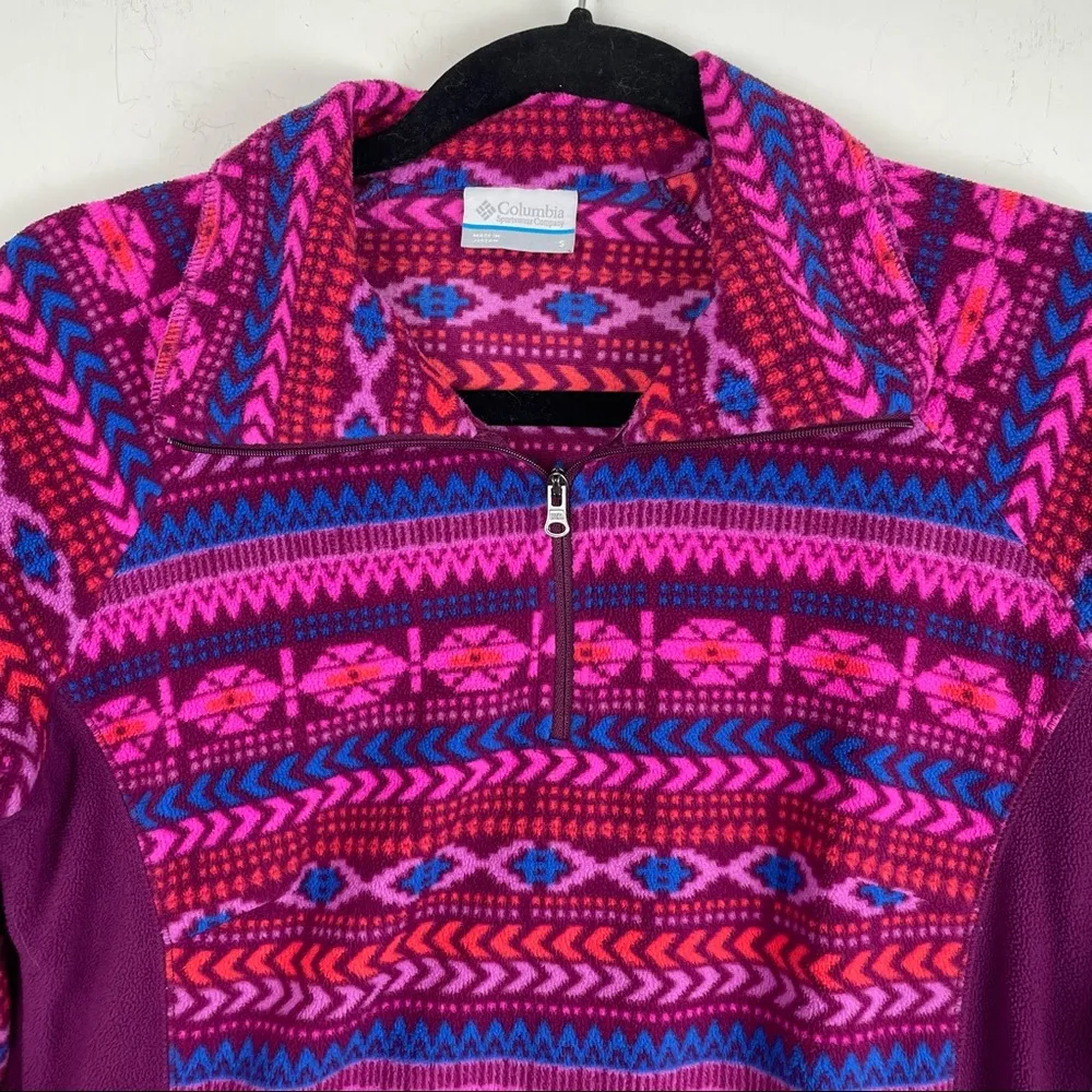 Columbia Sz Small Pink Purple Fleece Aztec Print Quarter Zip Top Pullover - Image 3